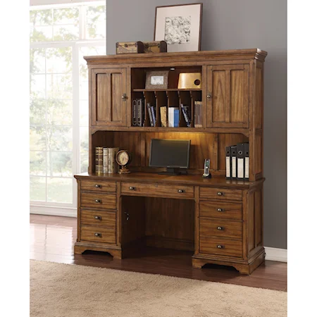 Mission Kneehole Credenza and Hutch with Lighting